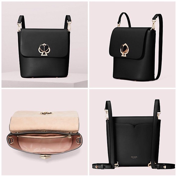 Kate Spade Black Leather ‘Make It Mine’ BACKPACK/CROSSBODY CUSTOMIZABLE LOCK EUC - Picture 9 of 17